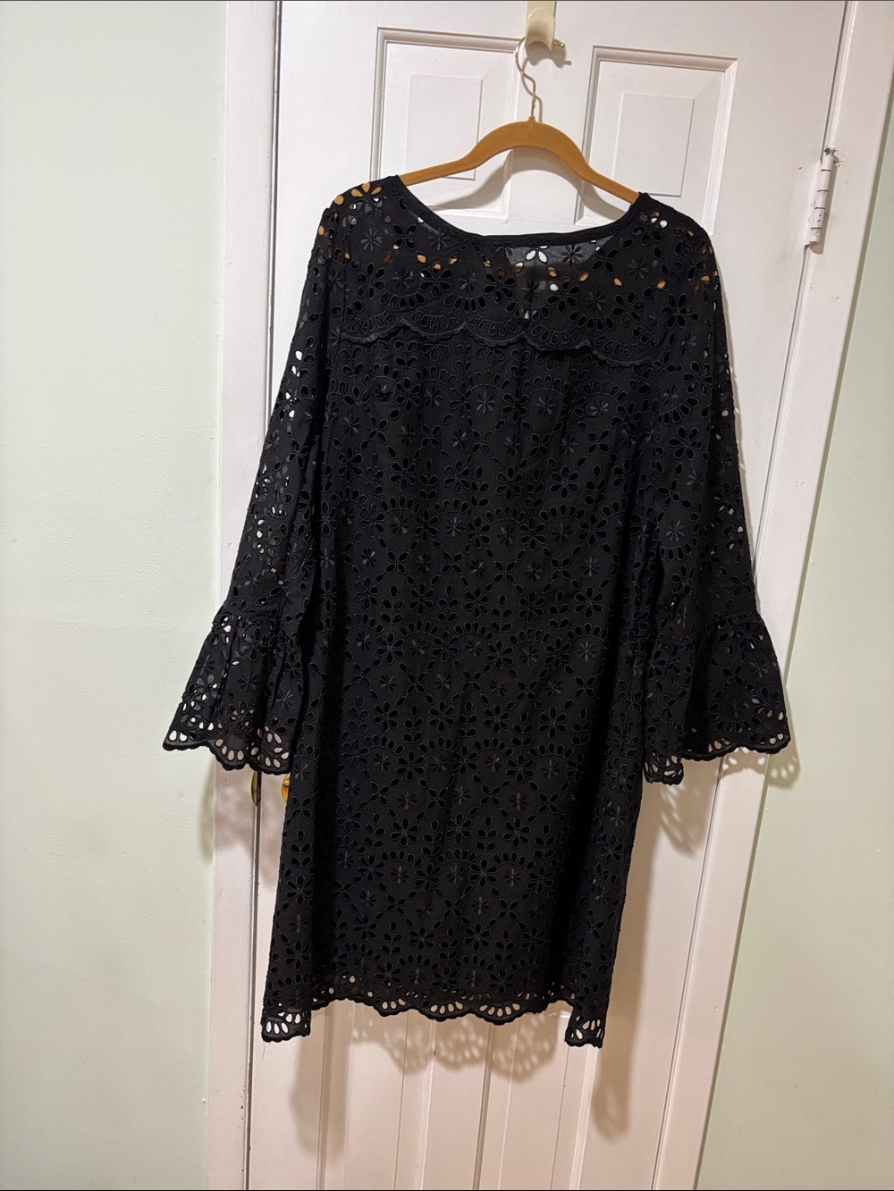 J. Crew Black Eyelet Bell-Sleeve Dress